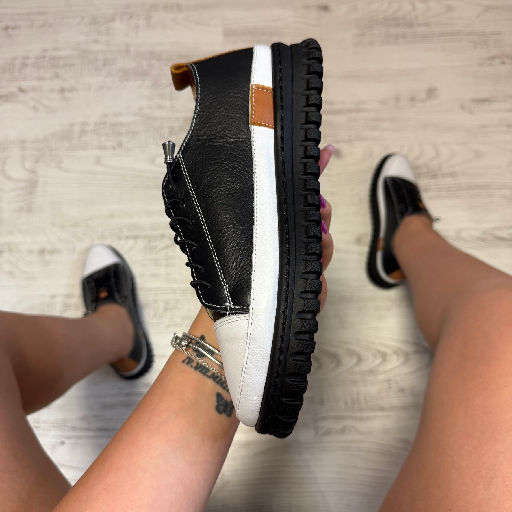 Pantofi damă casual cu șiret elastic din piele naturală Cod 787