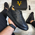 Pantofi Sport Casual barbati, Cusuti ,Negru B Style NEW usori si confortabili , Piele Naturala cod 655
