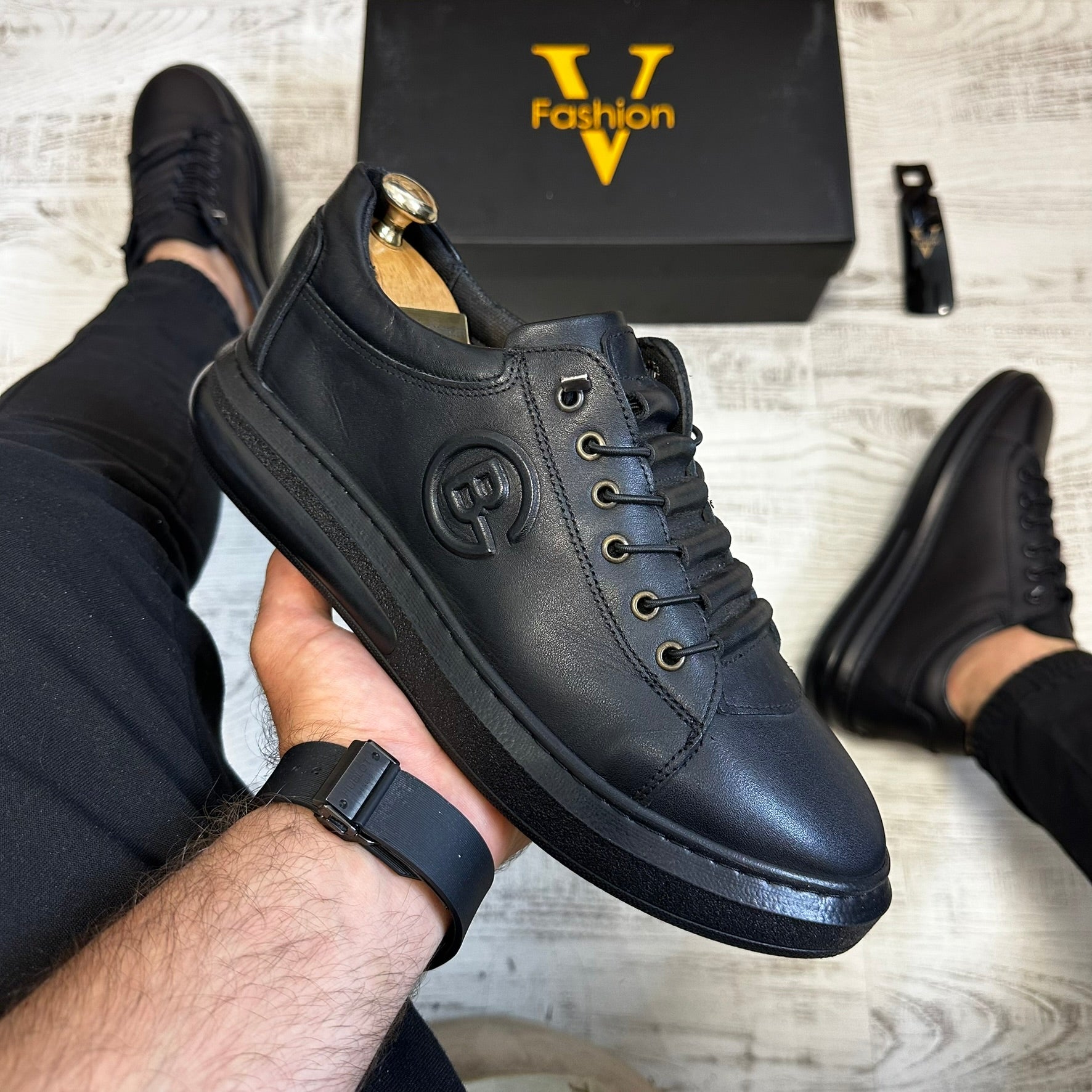 Pantofi Sport Casual barbati, Cusuti ,Negru B Style NEW usori si confortabili , Piele Naturala cod 655