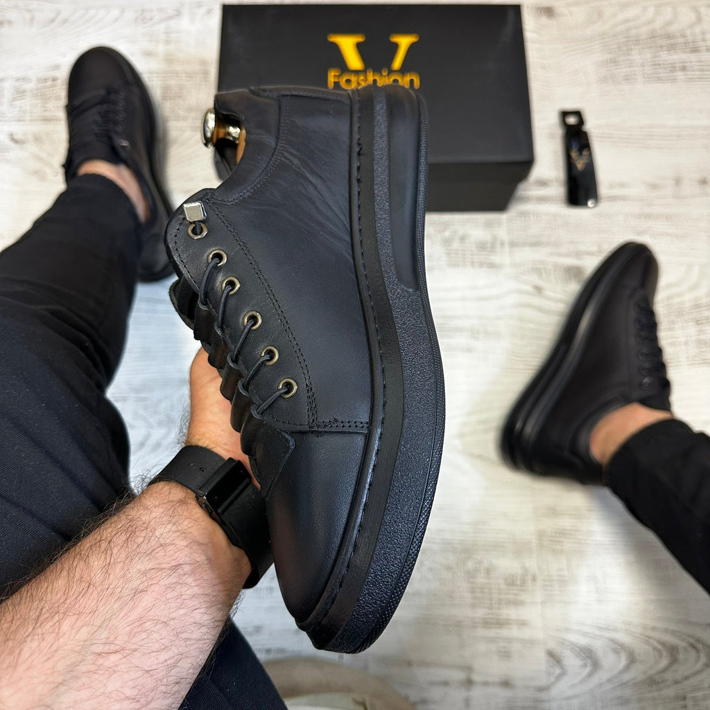 Pantofi Sport Casual barbati, Cusuti ,Negru B Style NEW usori si confortabili , Piele Naturala cod 655
