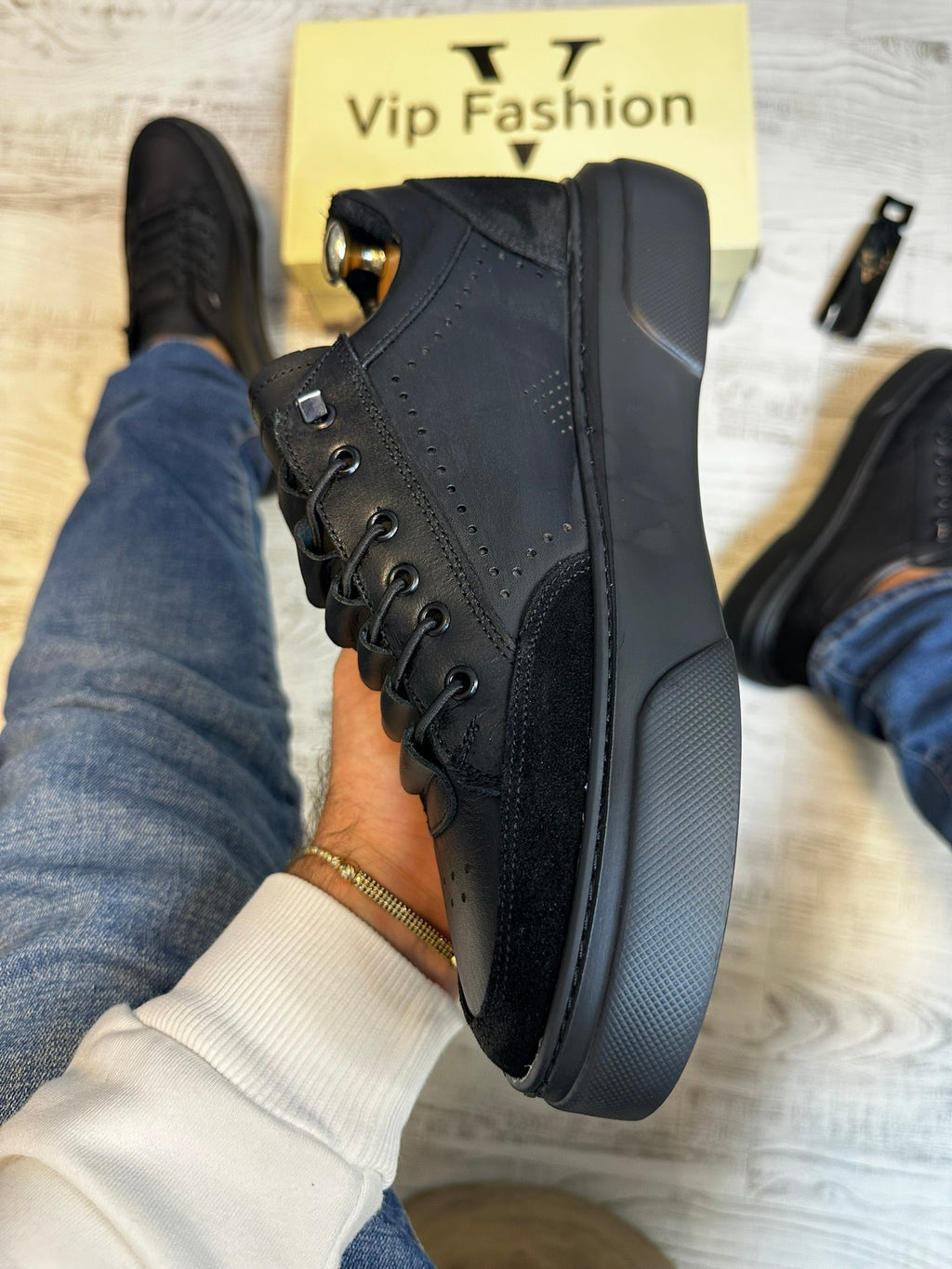 Pantofi Sport Barbati Negru talpa Spuma Siret Elastic Casual Piele Naturala 100% COD 868
