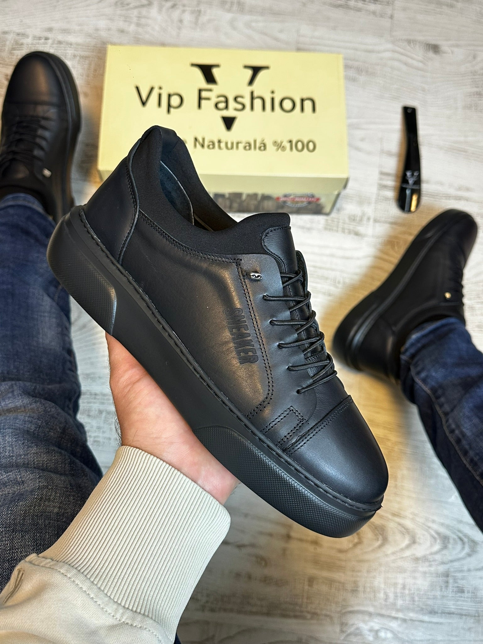 Pantofi Sport Negru Talpa Spuma Cusuti Casual Piele Naturala 100% COD 934