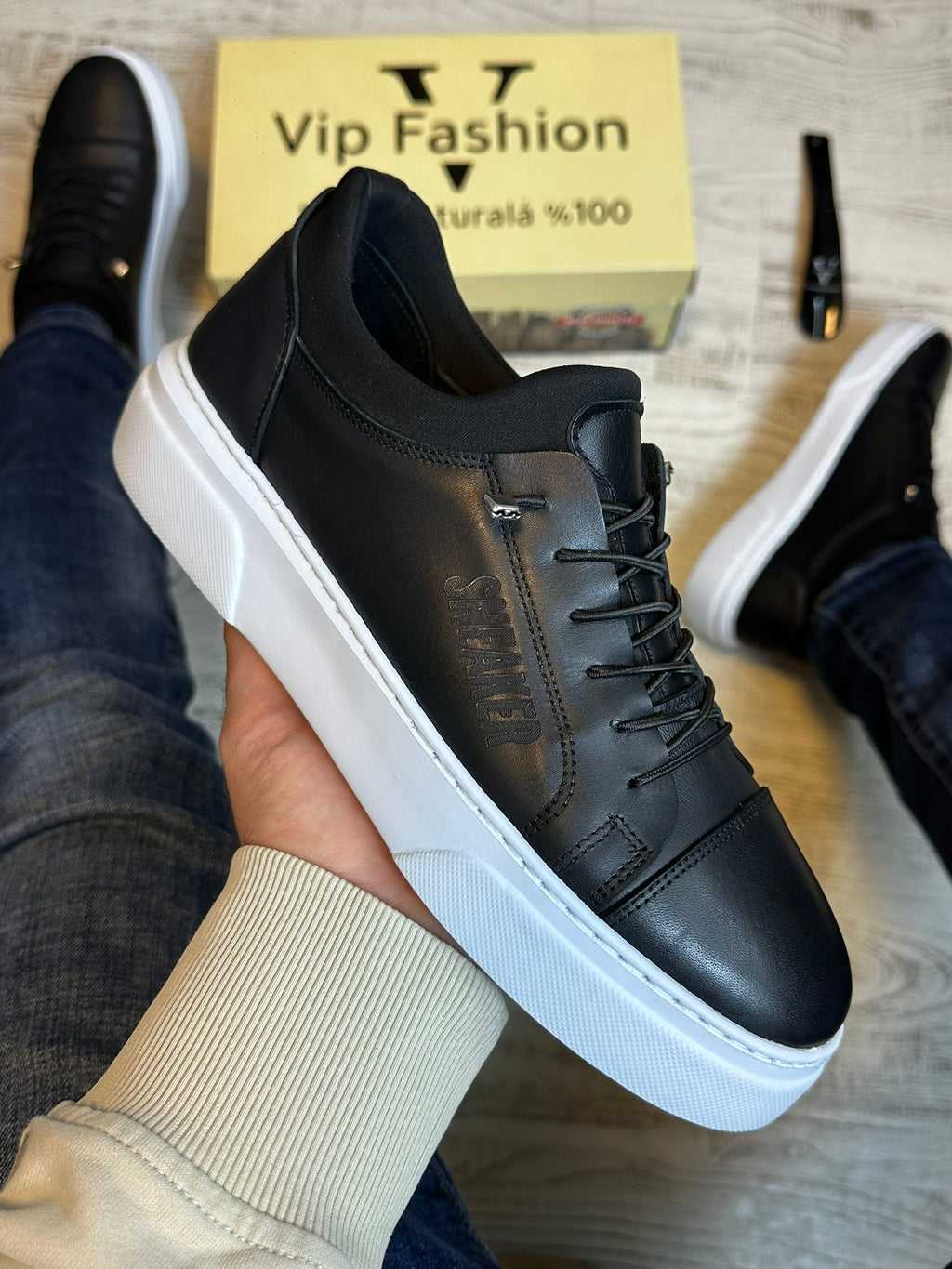 Pantofi Sport Negru Talpa Spuma Cusuti Casual Piele Naturala 100% COD 933