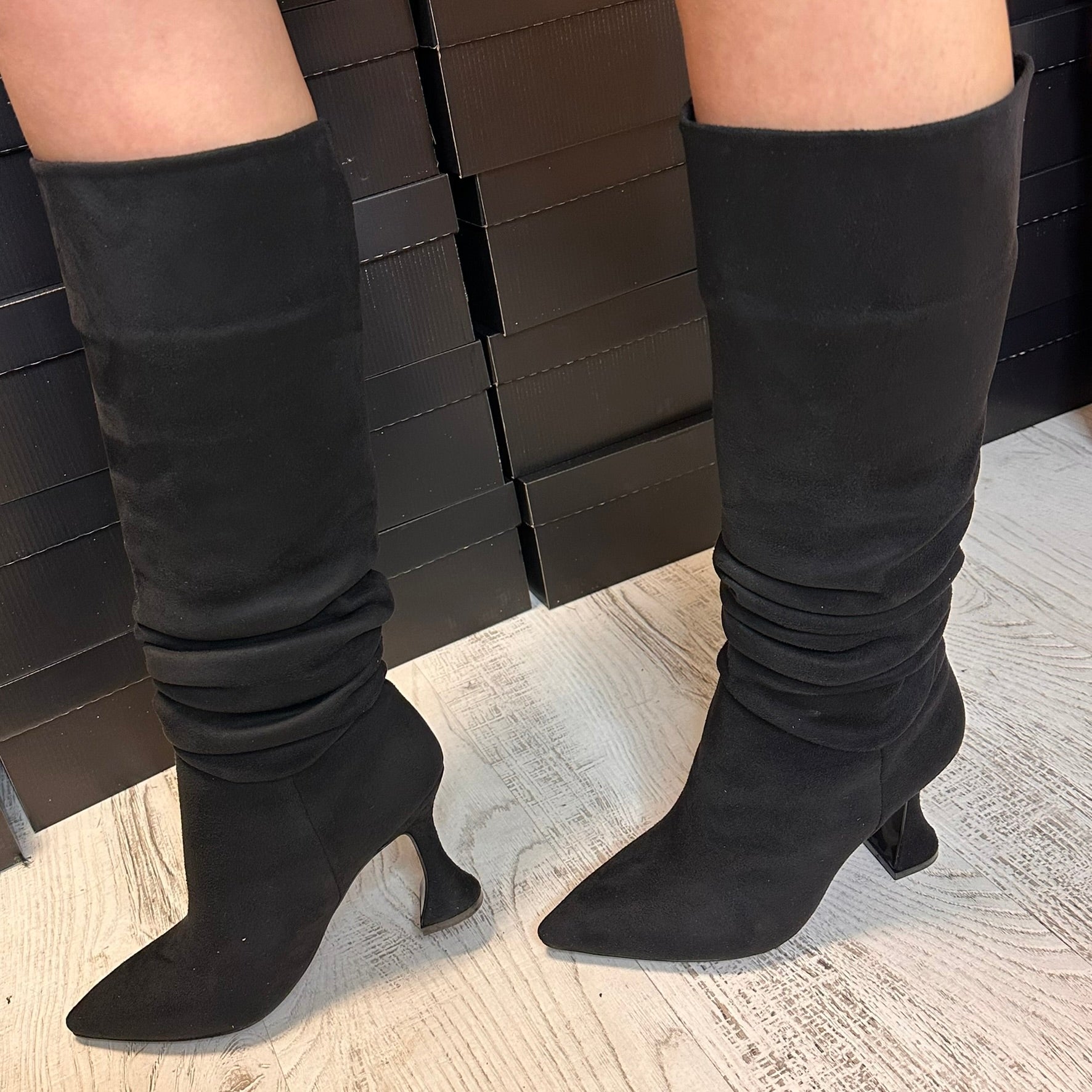 Cizme Dama Inalte Negru Catifea 1226