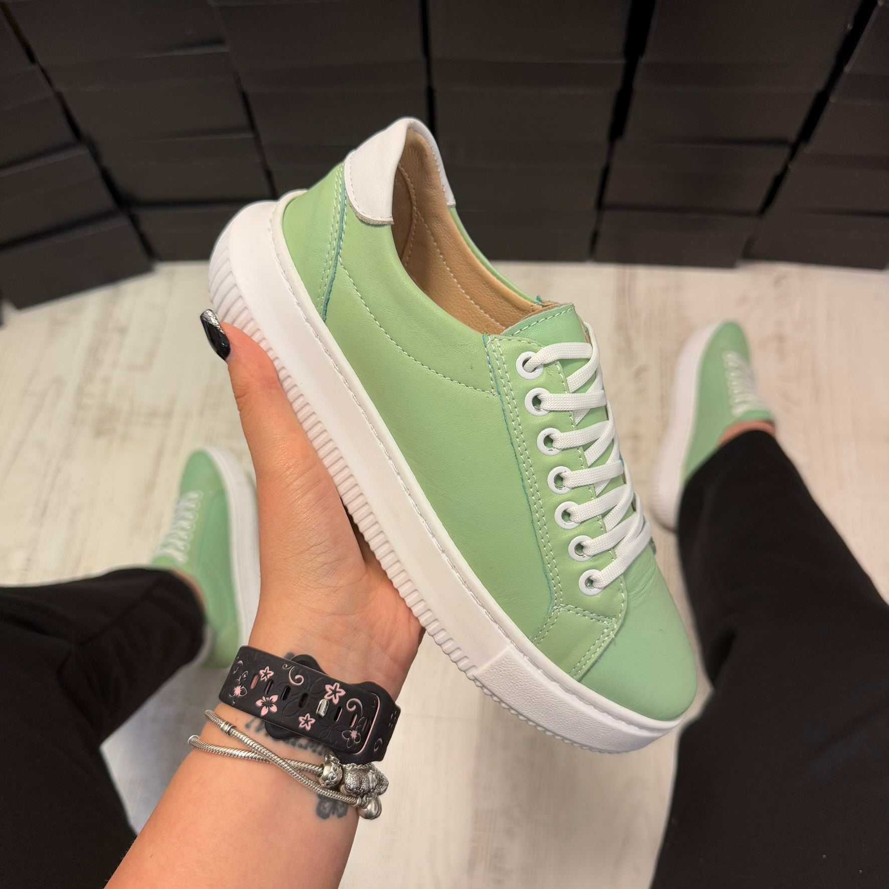 Pantofi damă casual cu șiret din piele naturală Green Cod 718