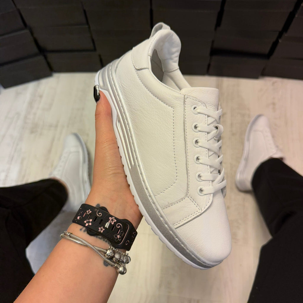 Pantofi damă casual cu șiret din piele naturală White Cod 726