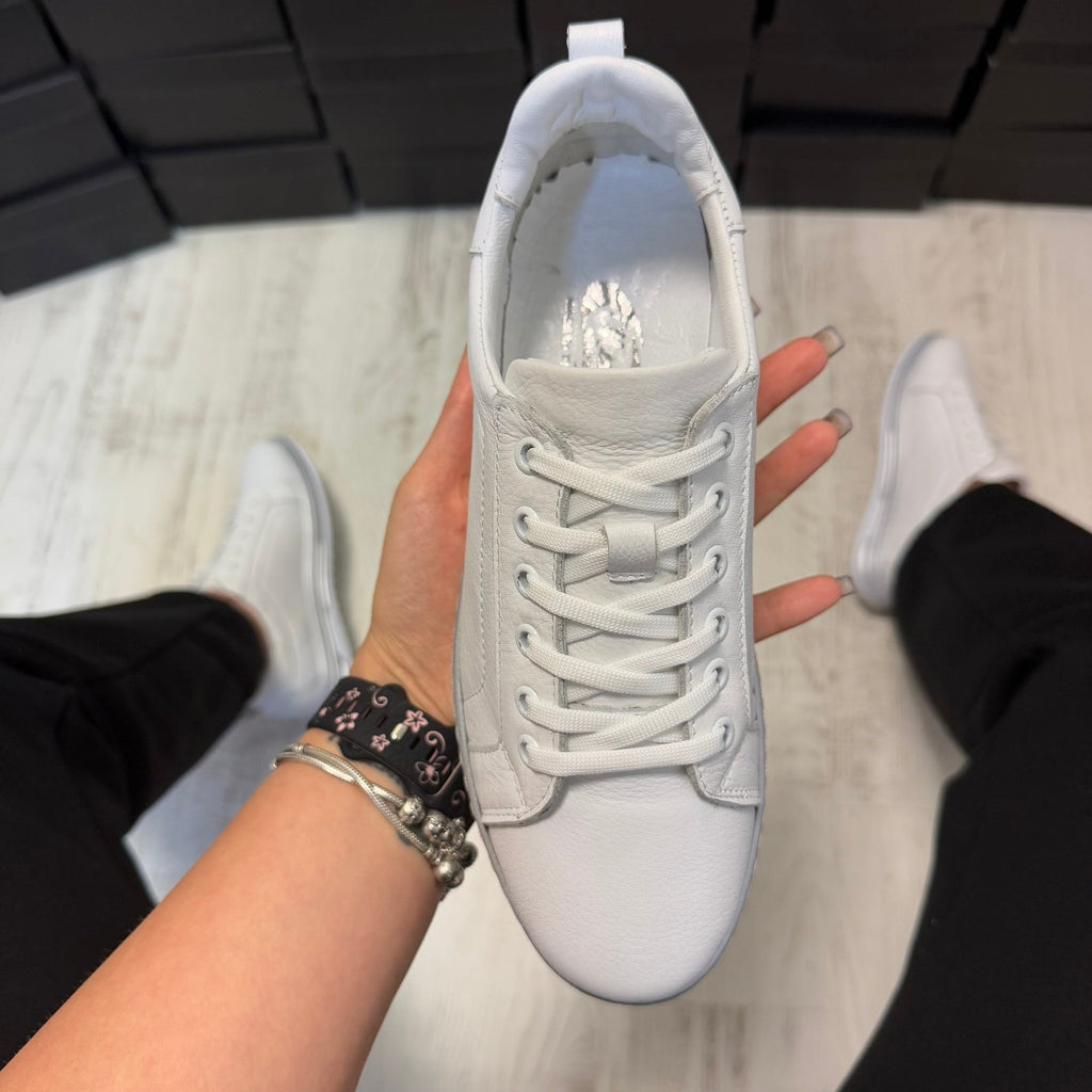 Pantofi damă casual cu șiret din piele naturală White Cod 726
