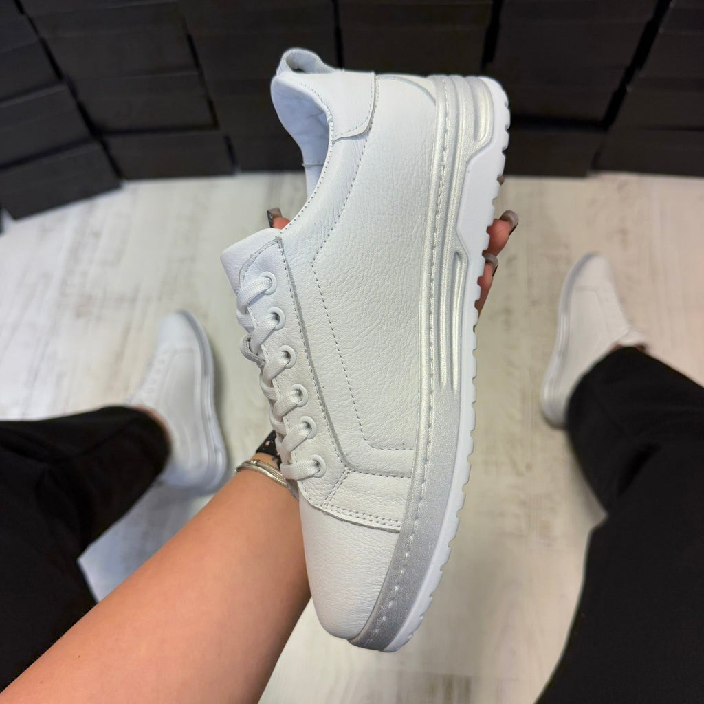 Pantofi damă casual cu șiret din piele naturală White Cod 726