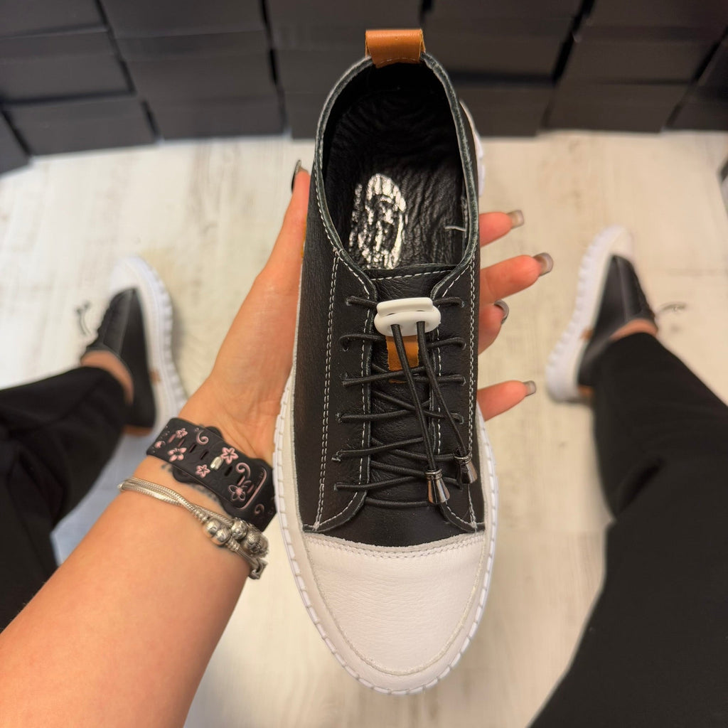 Pantofi damă casual cu șiret elastic din piele naturală black Cod 732