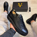 Pantofi Sport Barbati Siret Casual Full Black Piele Naturala Barbati COD 735
