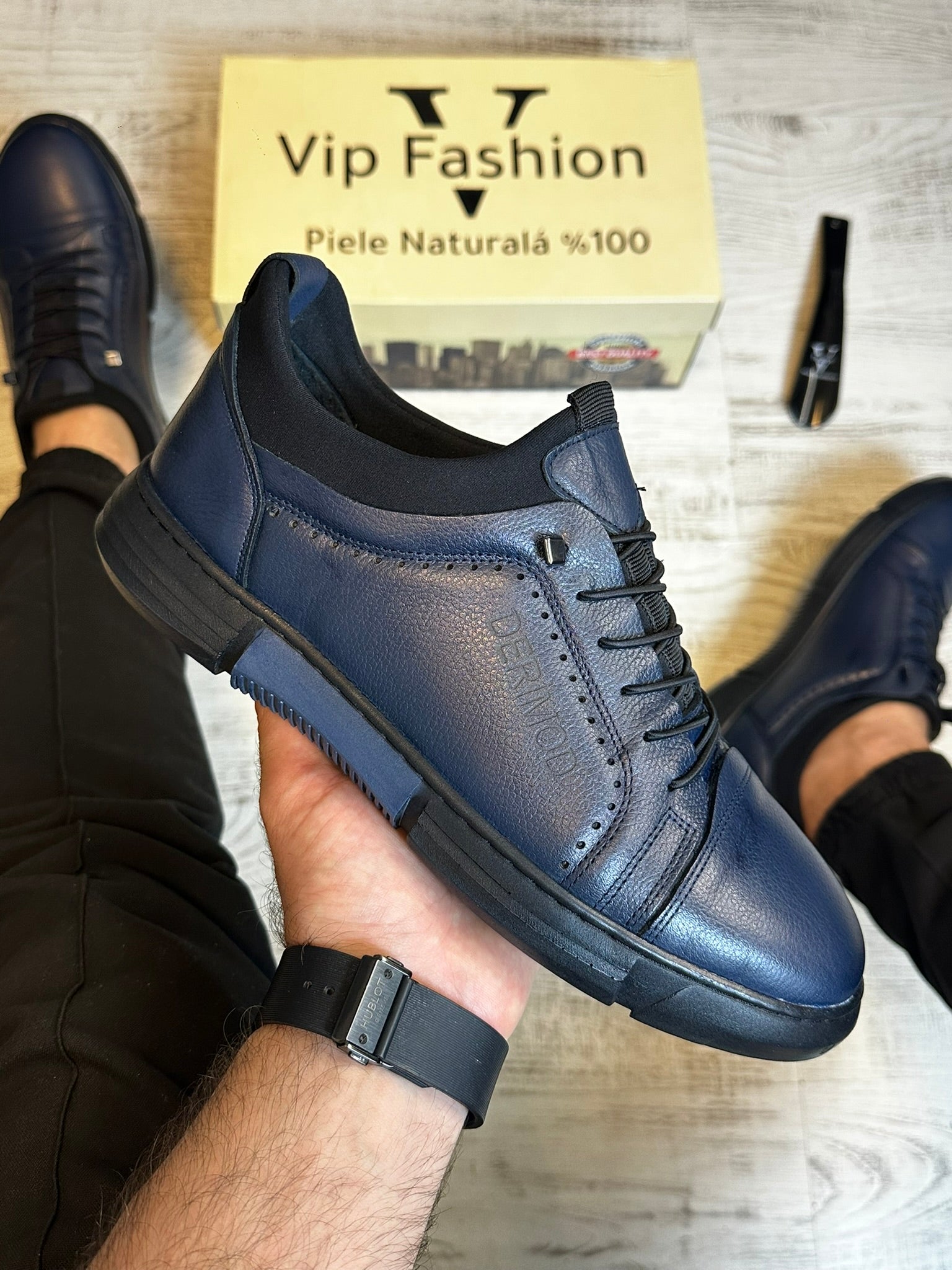 Pantofi Sport Barbati Cusuti DERIMOD, Piele Naturala 100% cod 960