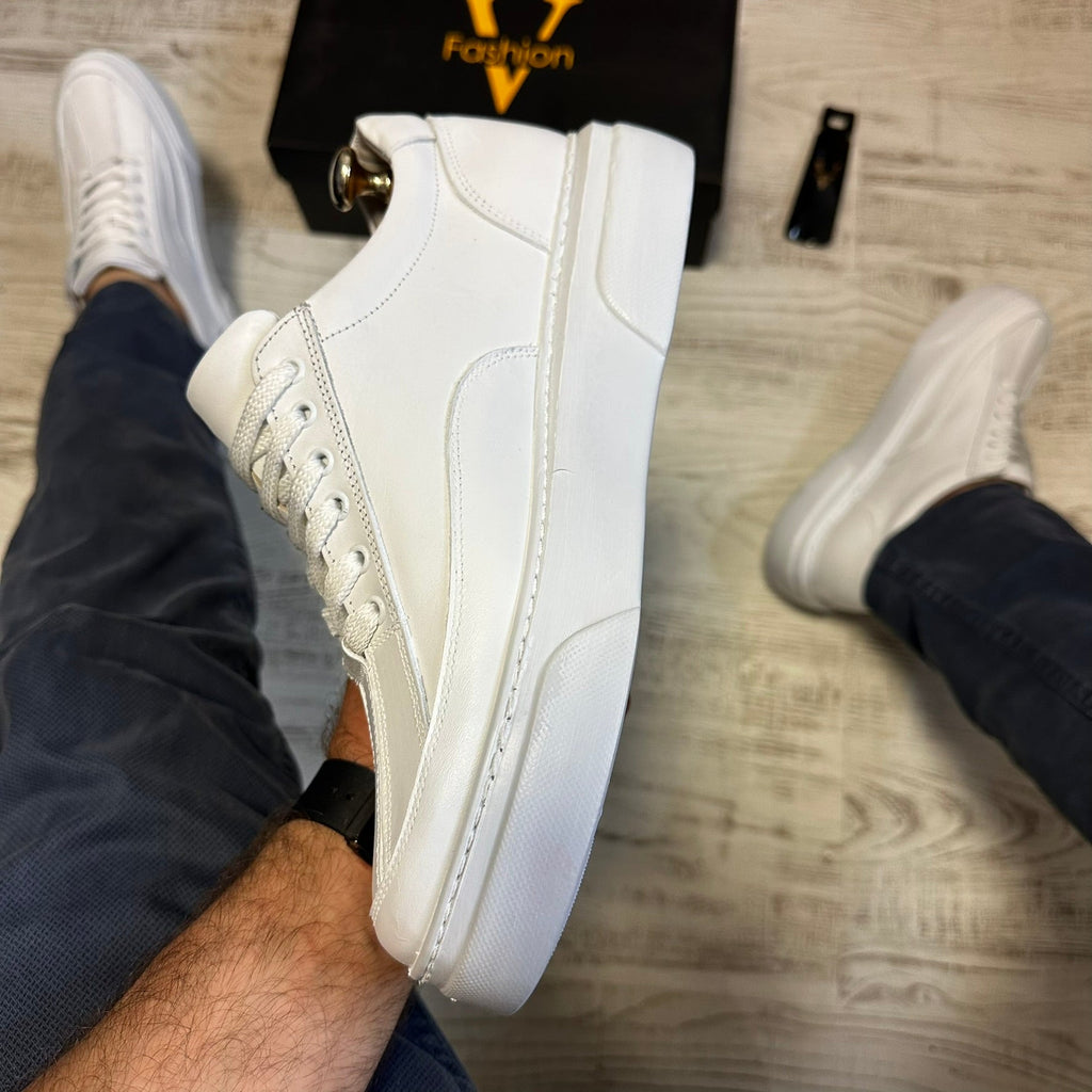 Pantofi Sport Barbati Siret Casual Alb Talpa Alba Piele Naturala  COD 771