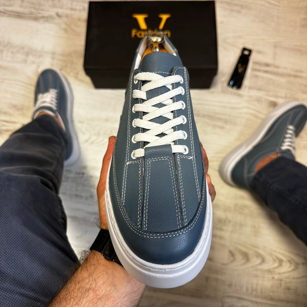 Pantofi Sport Barbati Siret Casual Jens cu Talpa Alba Piele Naturala  COD 775