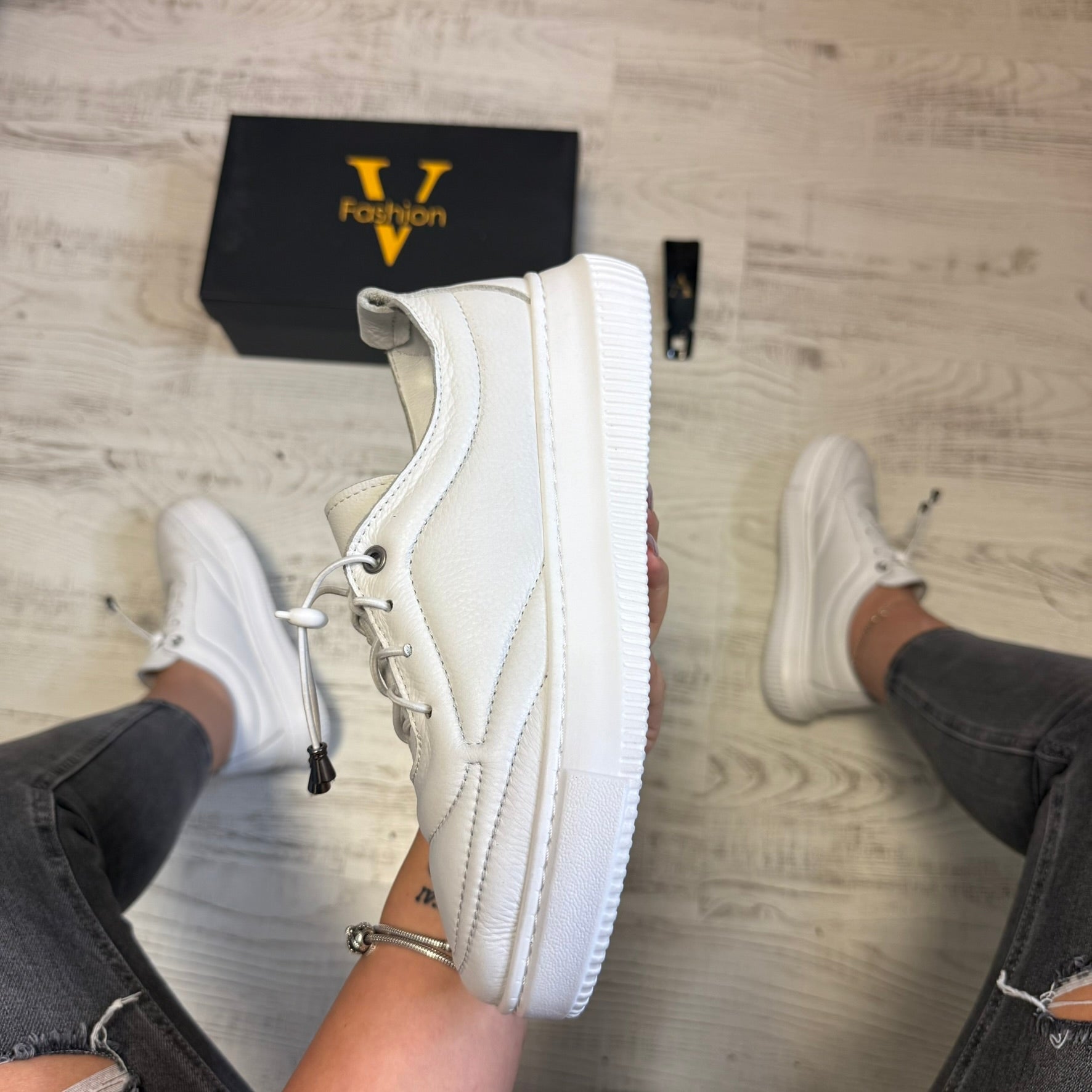 Pantofi damă casual cu șiret elastic din piele naturală Cod 747