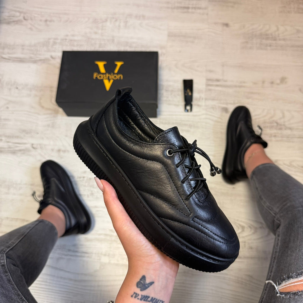 Pantofi damă casual cu șiret elastic din piele naturală Cod 748