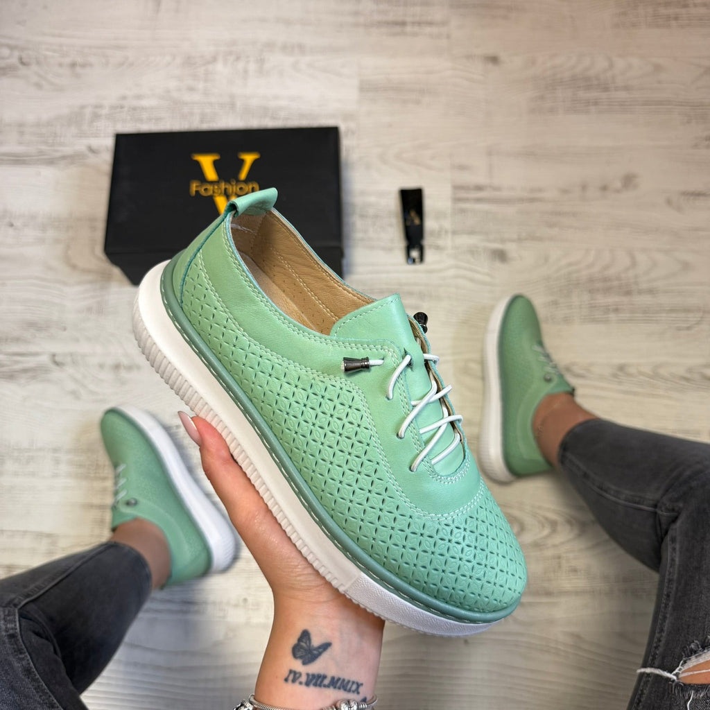 Pantofi damă casual cu șiret elastic din piele naturală Cod 753