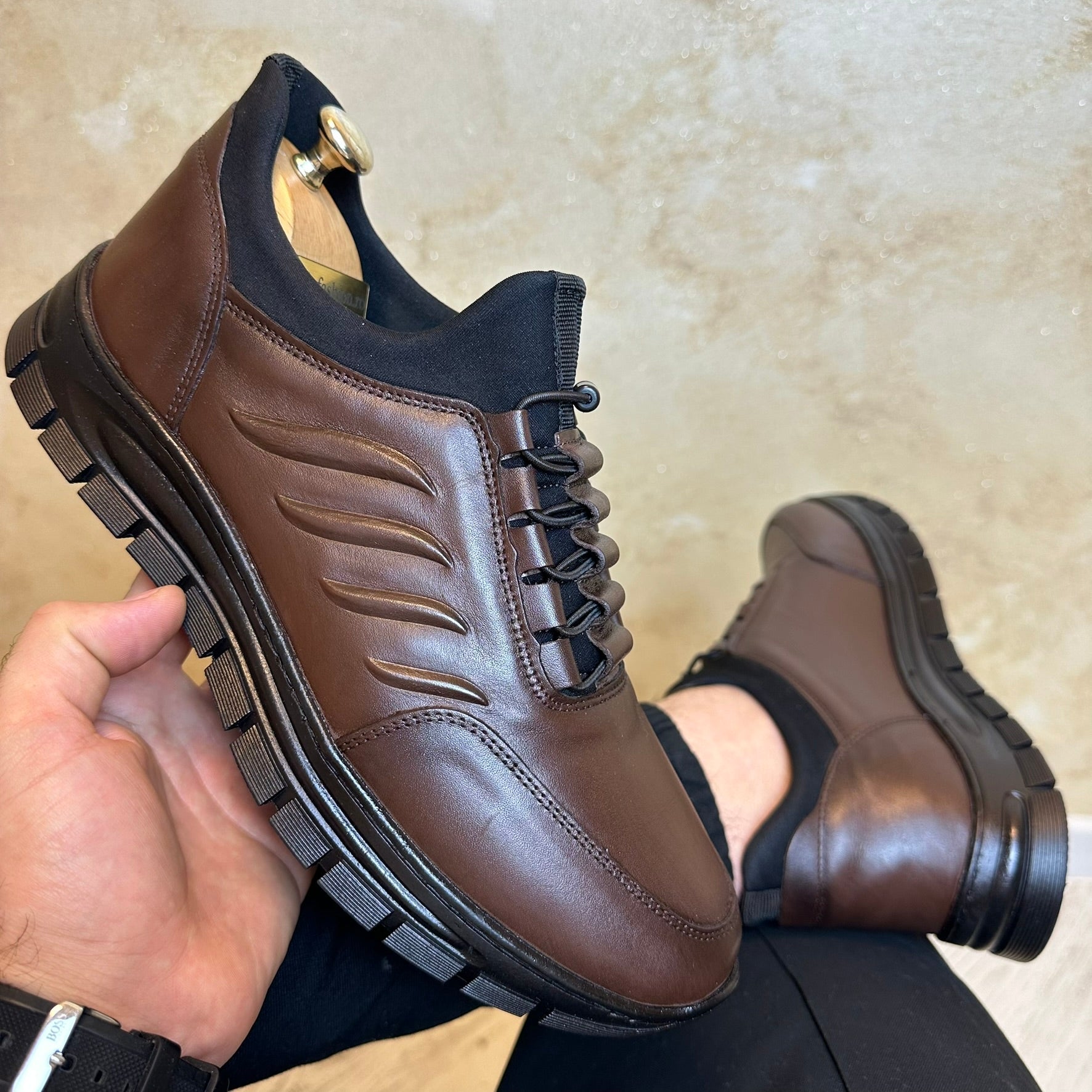 Pantofi Sport Casual barbati, NEGRU Cusuti ,  usori si confortabili , Piele Naturala cod 663